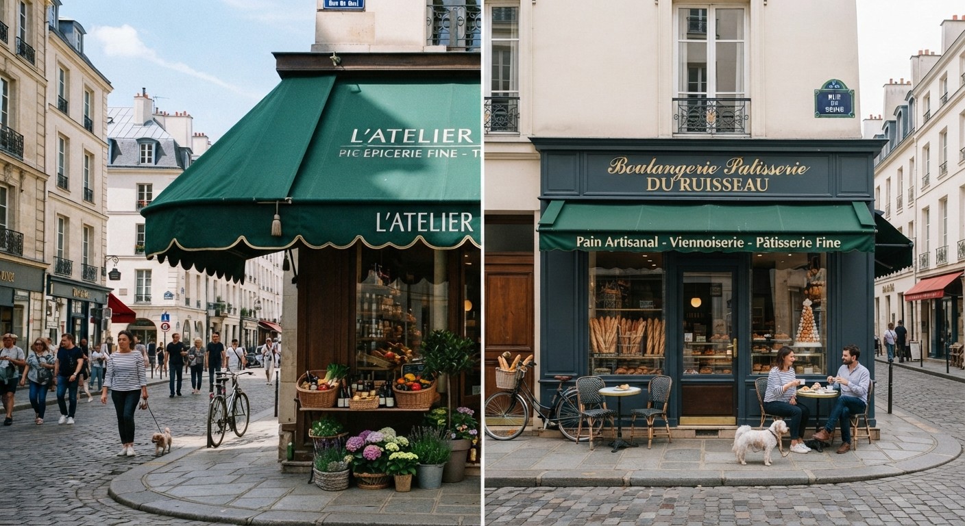 Réalisations de rentoilage de stores bannes — devantures de commerces à Paris avec toiles et lambrequins sur mesure — Paris Volet Roulant