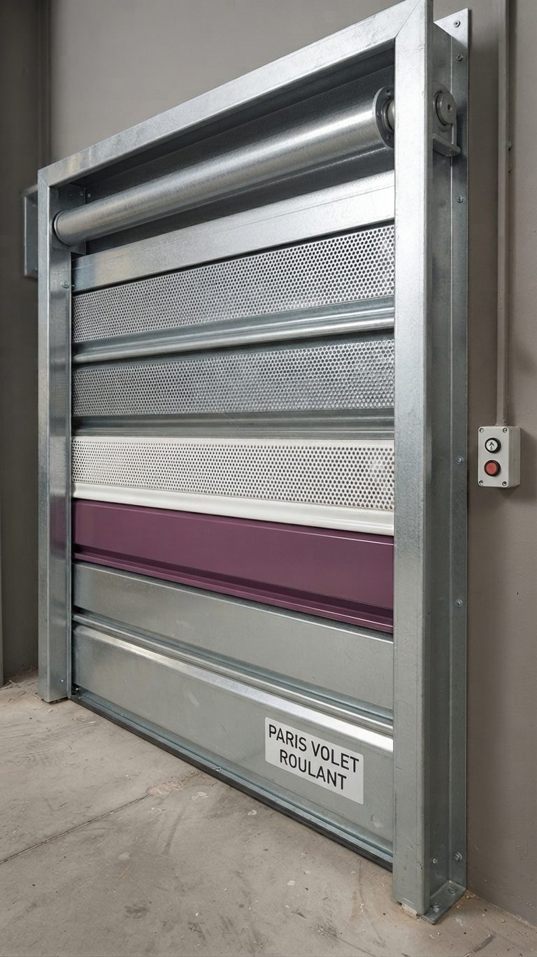 Lames et tablier de rideau métallique micro-perforé sur mesure — remplacement et réparation Paris et Île-de-France — dépannage, installation — Paris 1er Châtelet, Paris 2e Bourse, Paris 3e Le Marais, Paris 4e Hôtel de Ville — lames pleines, micro-perforées, grille articulée